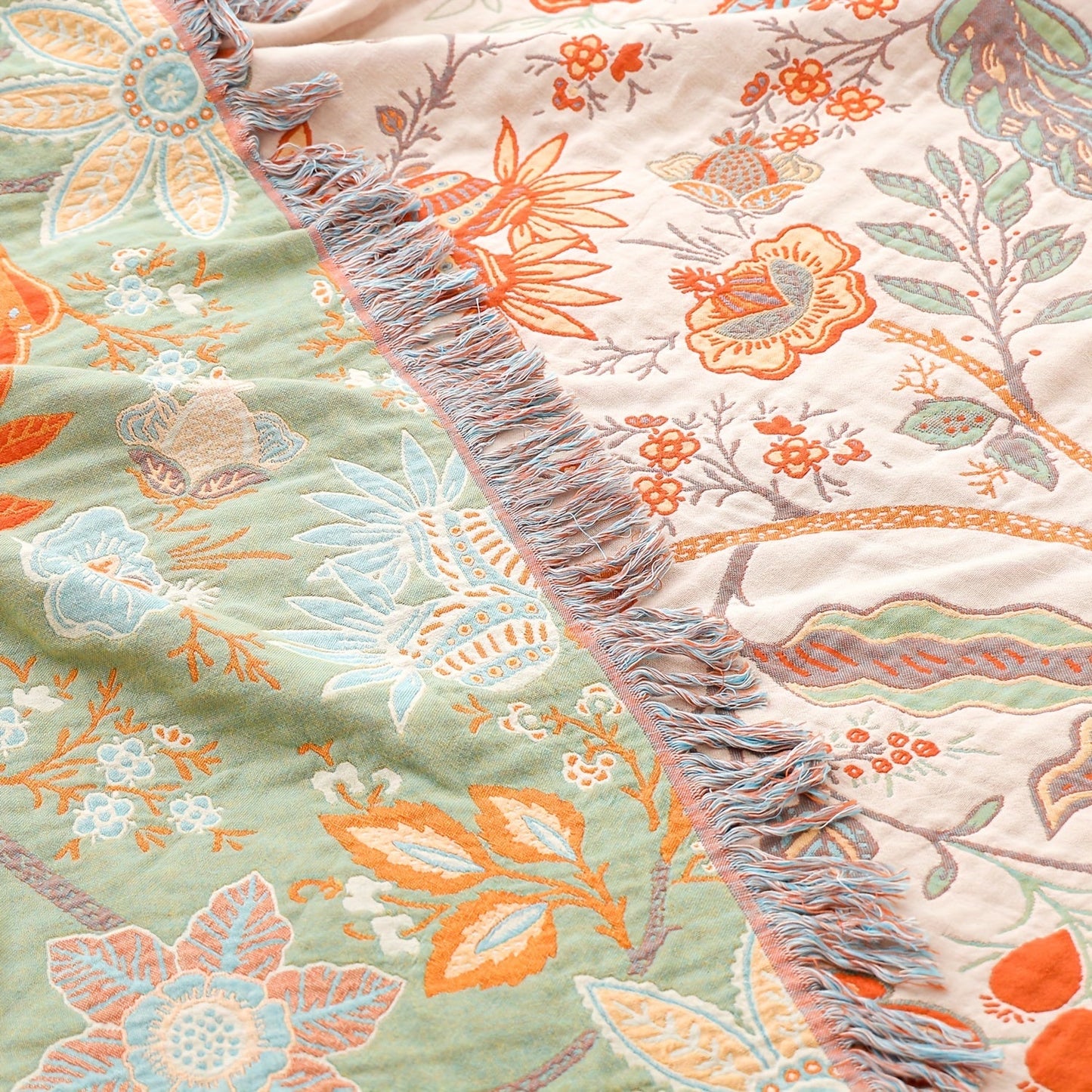 Bed Blanket with Brocade Tassels, Perfect for Napping, Covering Sofas, or Using as a Bed Sheet