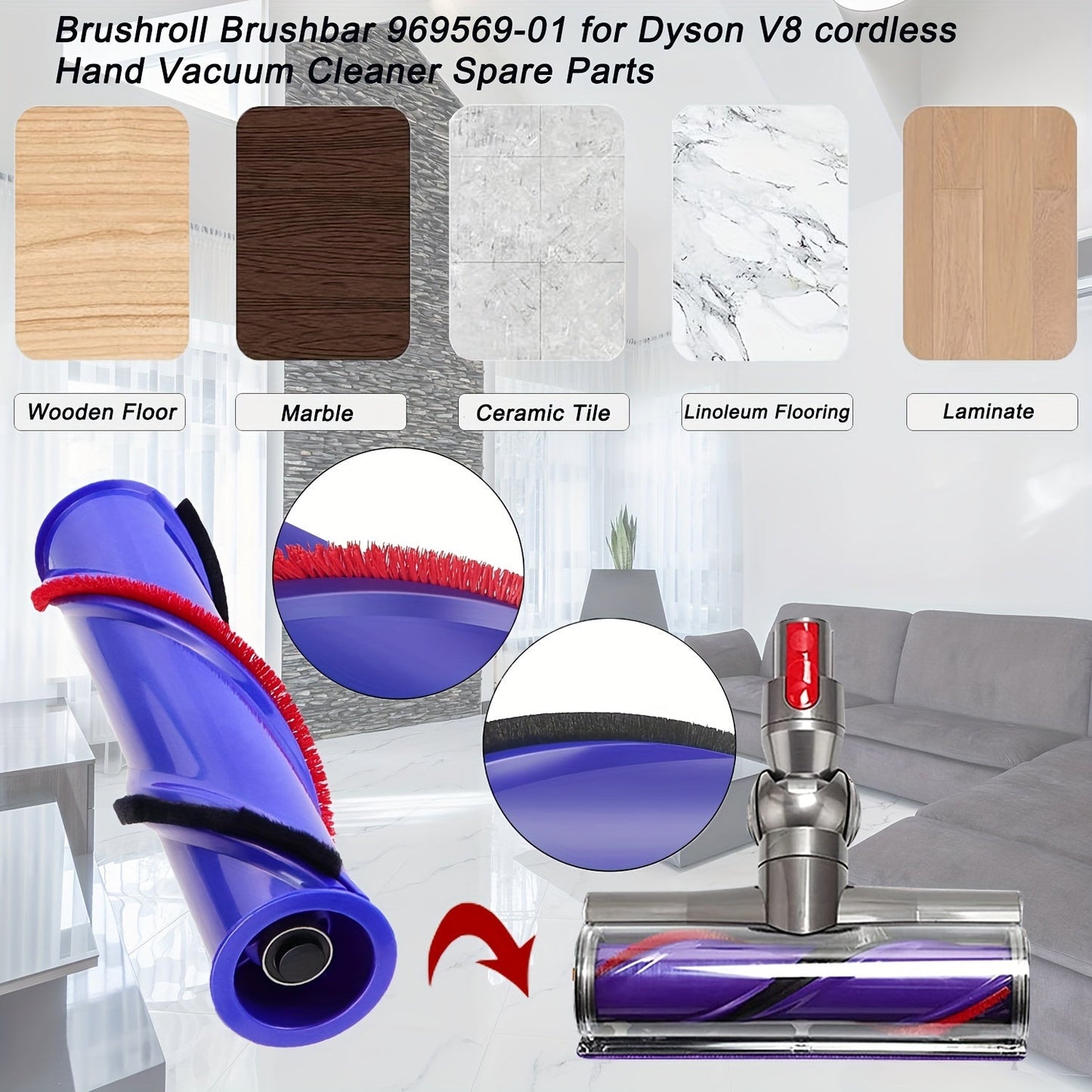 The top pick for Dyson V8 Animal hardwood floor attachment - Upgrade your cleaning with a premium roller brush replacement for superior performance.