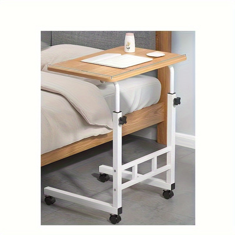 Adjustable height rolling laptop desk for home office use.