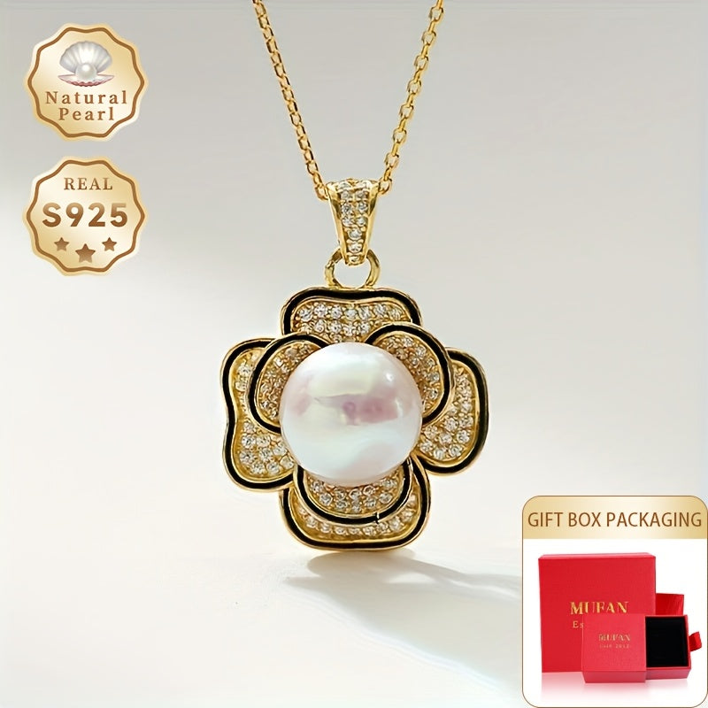 MUFAN Vintage Elegant Freshwater Pearl Pendant Necklace featuring a Natural Zirconia June Birthstone. This Women's Fashion Jewelry is perfect for everyday wear or as a thoughtful gift. The necklace showcases a 10-11mm Pearl on a S925 Silver Chain, and