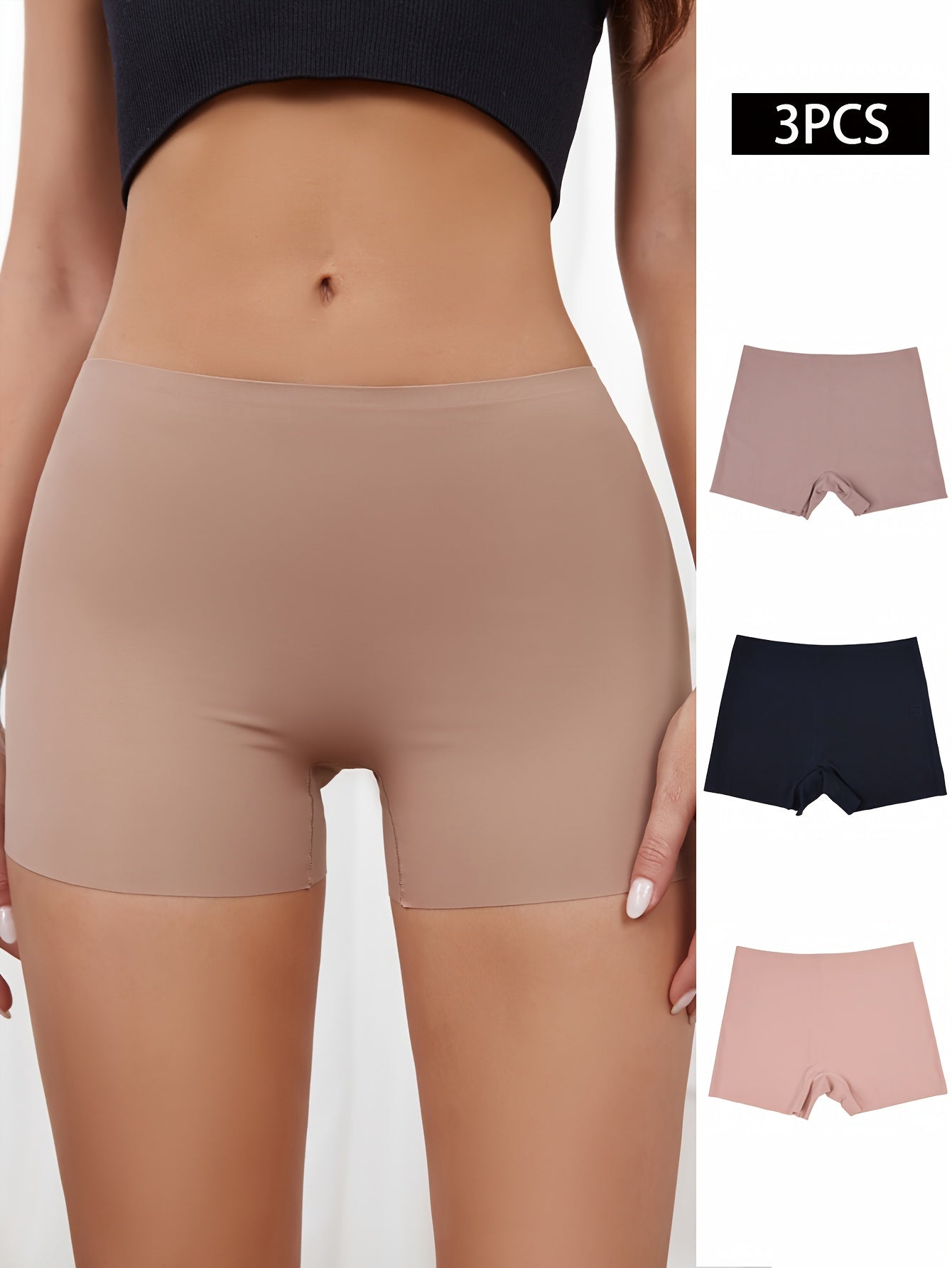 3 Seamless Solid Boyshort Panties for Women, Soft and Stretchy Lingerie.