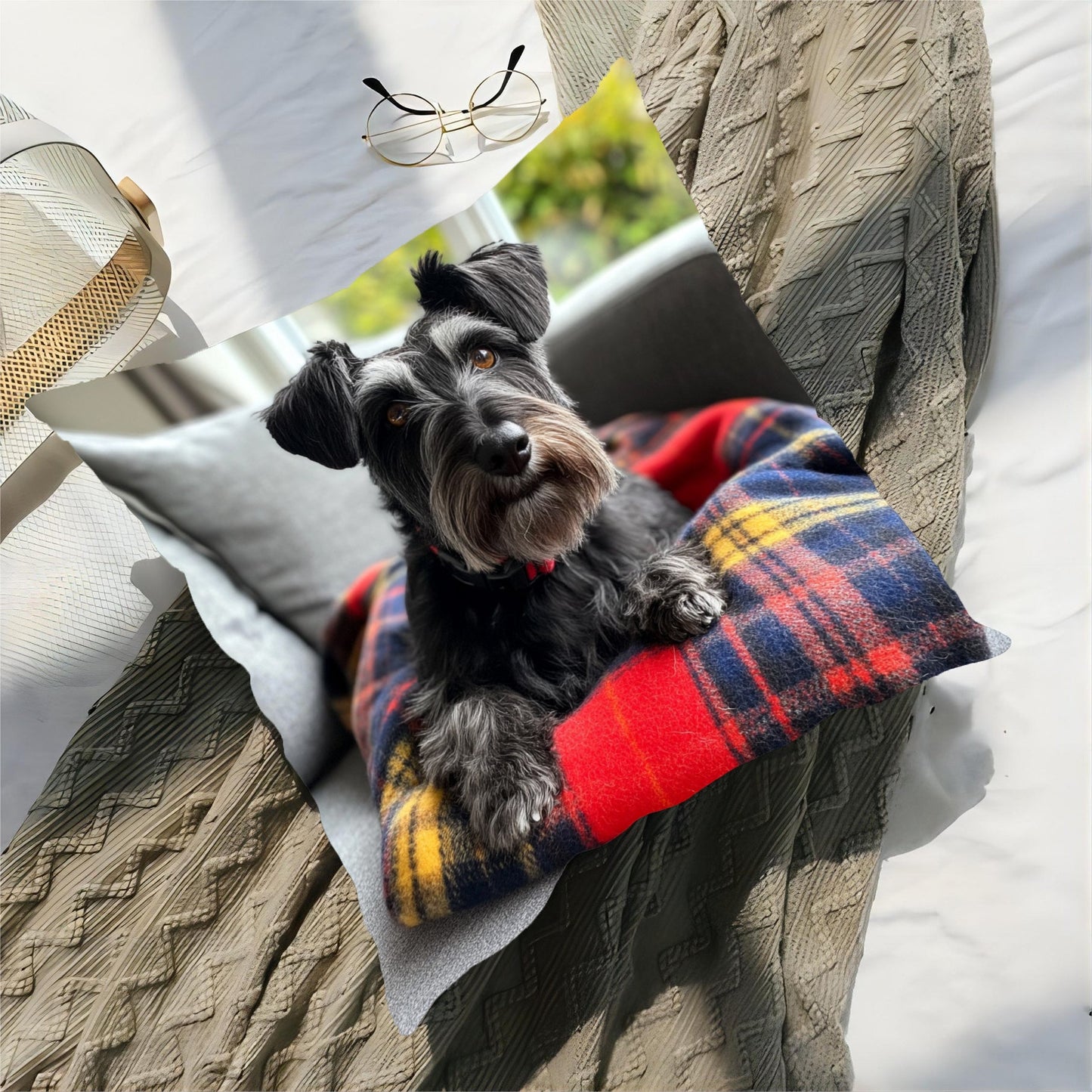 Soft Polyester Scottie Tartan Pet Blanket - Machine Washable, Ideal for Sofa & Bedroom - Cozy 45.72x45.72 cm