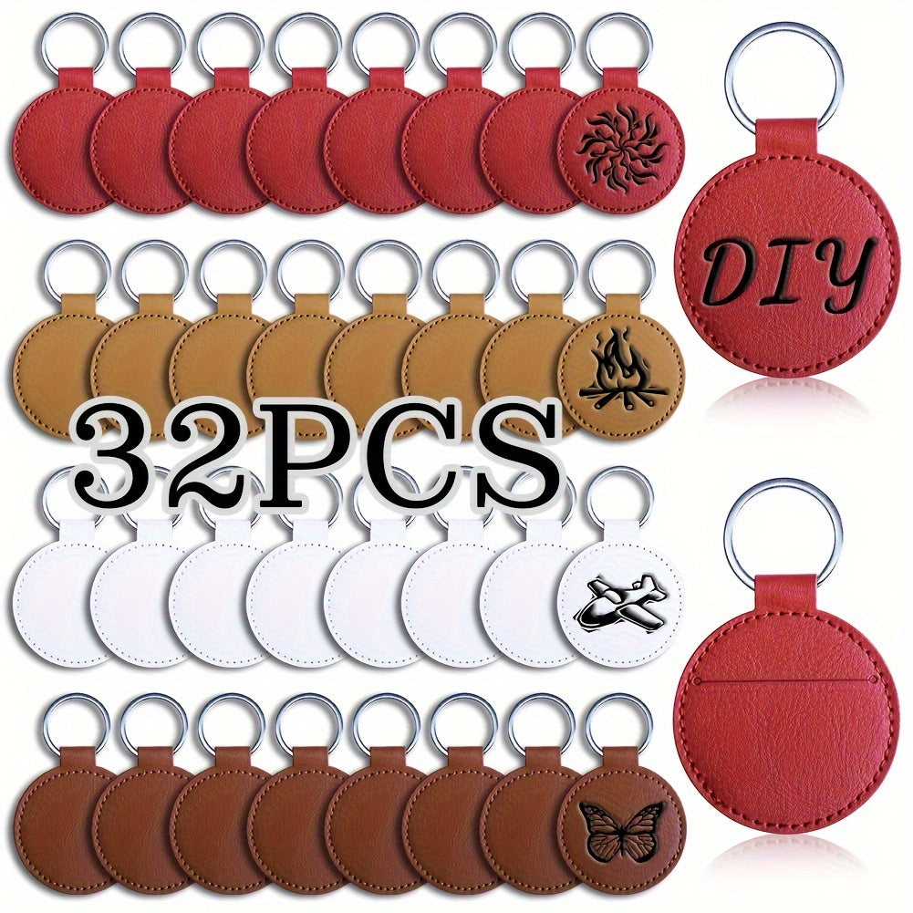 Set of 30/32 PU Leather Key Rings Designed for Men, Ideal for Personalized Laser Engraving on Backpack Keychains