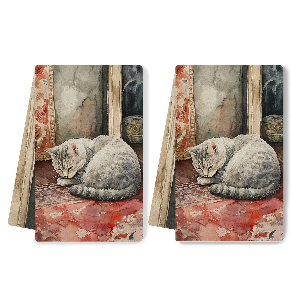 Set of 2 Coastal Style Kitchen Towels made from Ultra Soft Polyester, Exceptionally Absorbent and Easy to Clean in the Washing Machine. These Contemporary Rectangular Dish Hand Towels are perfect for Holiday Decor, measuring 40.64x60.96 cm each.