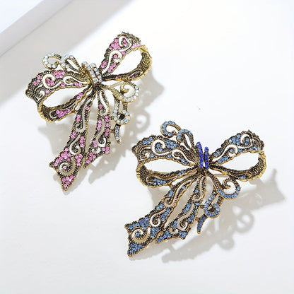 Rhinestone bow brooch pin with a vintage-inspired design - a dazzling fashion accessory to elevate dresses, coats, and bags.