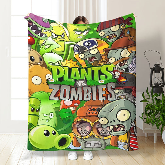 Stay cozy with this Plants vs Zombies printed fleece throw blanket, featuring a contemporary design in mixed colors. Made from knitted fabric, this machine washable blanket is perfect for all seasons. The digital print adds a fun touch, making it a great