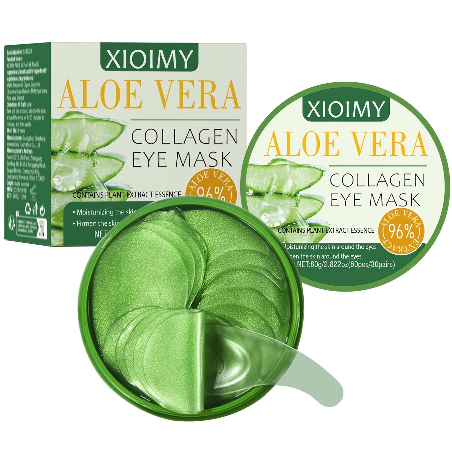 60pcs Aloe Vera and Collagen Eye Masks for Moisturizing and Firming skin, enhancing radiance and elasticity. Say goodbye to dryness and dullness with this Eye Care Skin Care treatment.