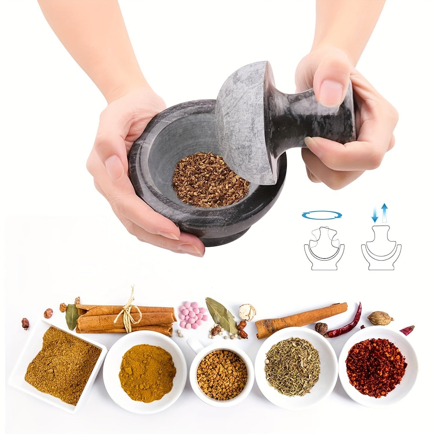 Premium Marble Mortar and Pestle Set for Easy Grinding of Spices, Garlic, Pepper, and Pills in the Kitchen