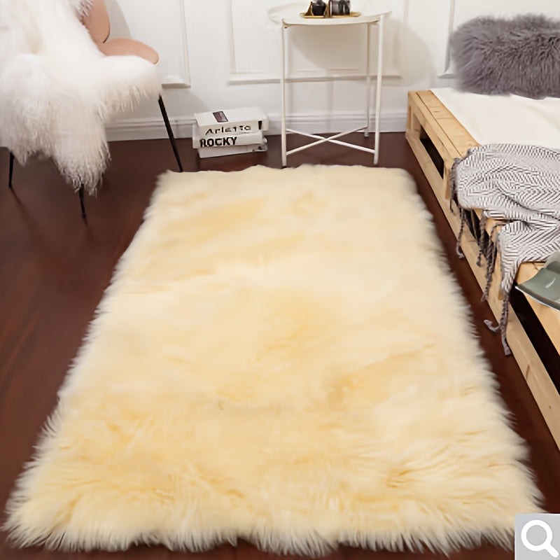 Plush White Faux Sheepskin Rug - Luxurious, Easy to Clean Carpet for Living Room & Bedroom, Ideal Holiday Present