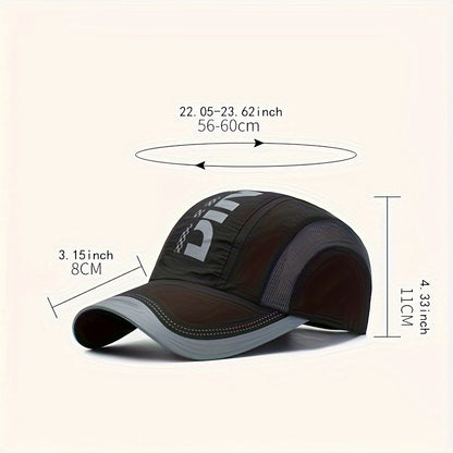 Quick-dry adjustable baseball cap for outdoor sports with UV protection and breathable mesh.