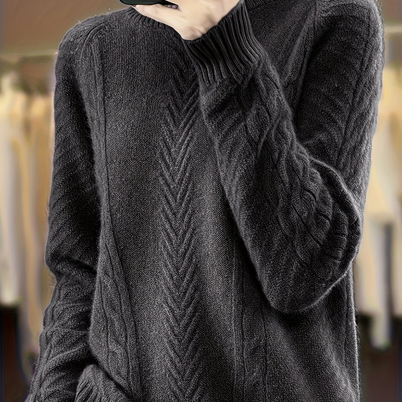 Large round neck long sleeve knitted pullover