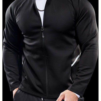 Men's full zip slim fit jacket, designed for sports and fitness with quick-dry and breathable material.