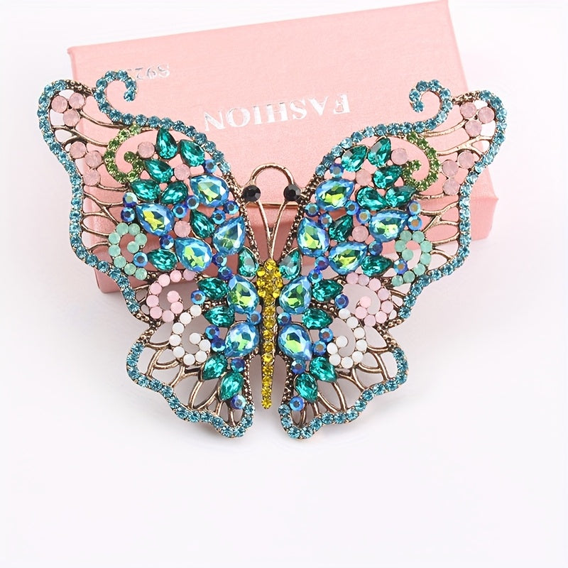 Luxurious Rhinestone Butterfly Brooch Pin adorned with Colorful Crystals, Elegant Fashion Accessory for Women.