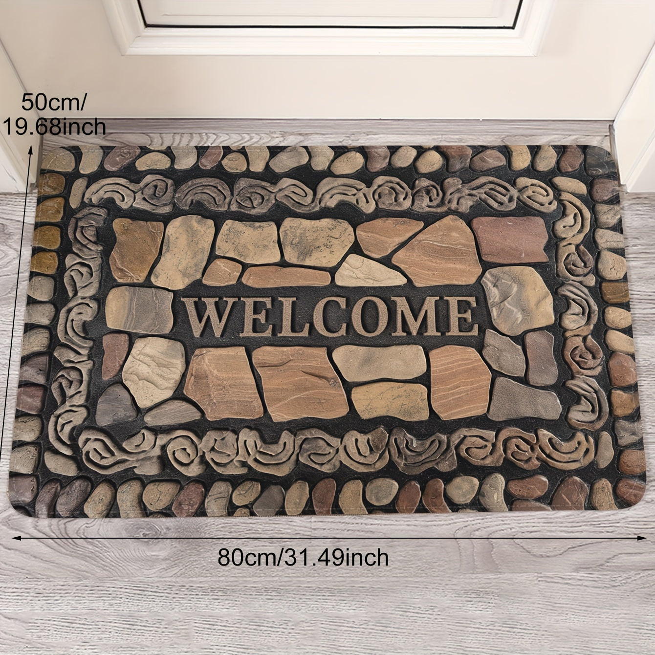 Introducing our Welcome Home Pebble Print Doormat! This versatile mat features a 1PC Flannel Fleece top layer and a 1cm Sponge Base for extra comfort. Made from lightweight, stain-resistant polyester, this non-slip mat is perfect for indoor or outdoor