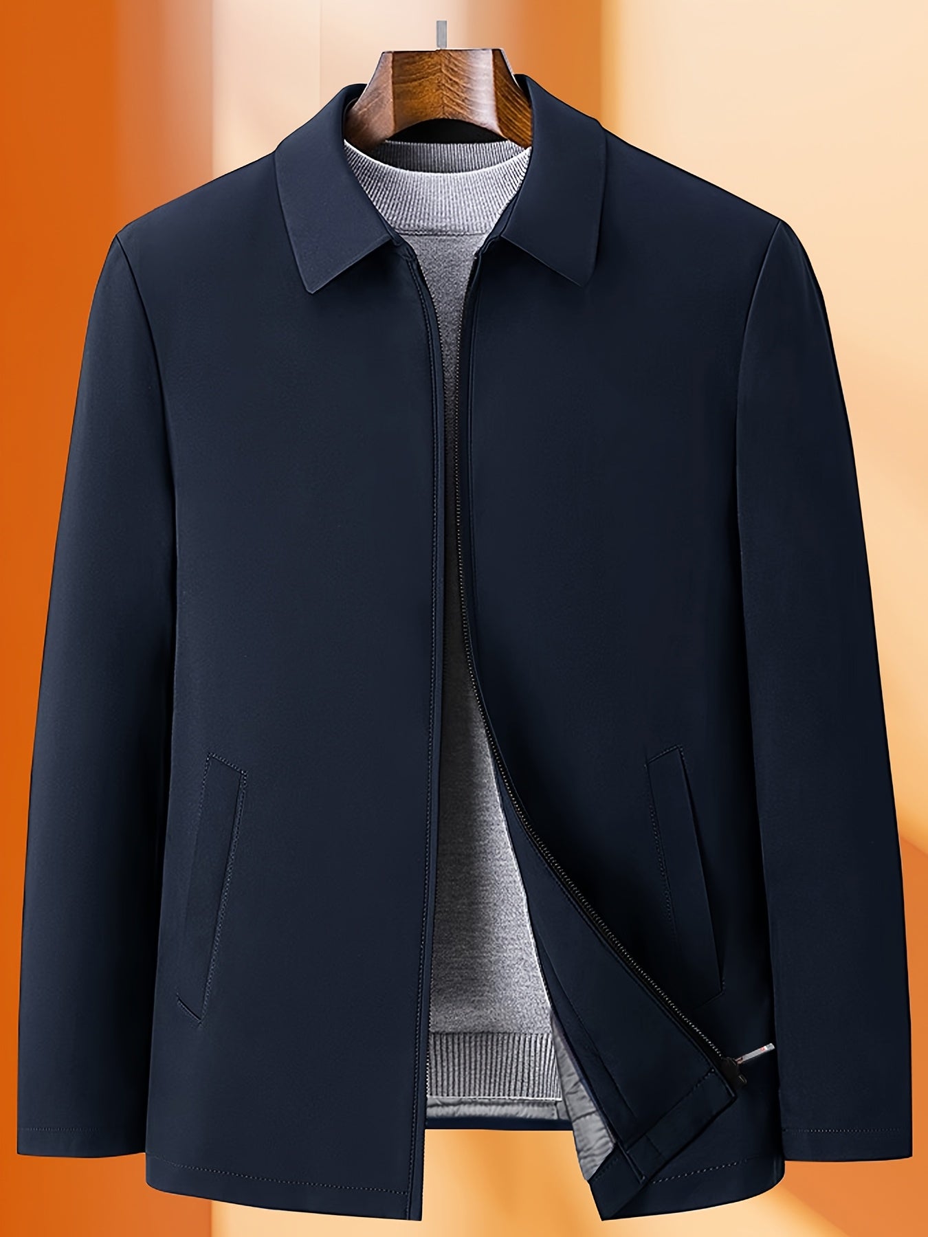 Men's premium thickened winter jacket in solid color with zip-up collar for business and casual wear, machine washable.