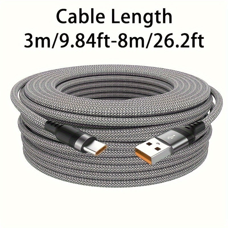 66W 6A Quick Charge USB-C Cable for Xiaomi, OPPO, Kindle, and Driving Recorders. Male to male, fabric flat cable with matte finish. Supports USB charging, data sync, and 50-80W power.