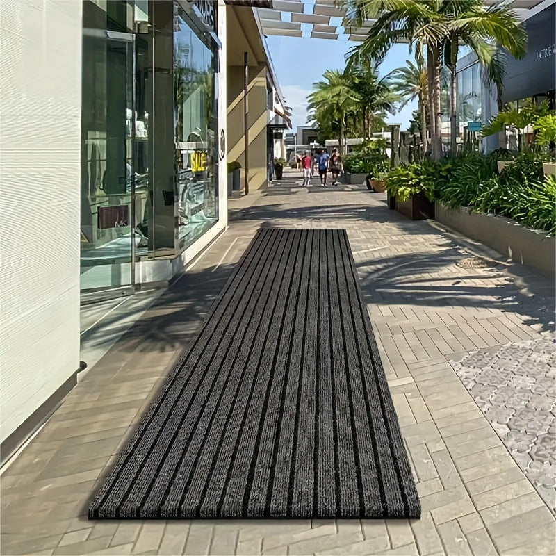 One piece Striped Entrance Mat featuring a Rubber Bottom - Long-lasting, Convenient-to-wash PVC Carpet suitable for Kitchen, Bedroom, Bathroom, Office, and Balcony use.