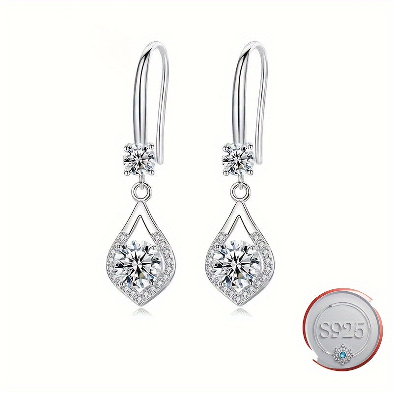 S925 Sterling Silver Dangle Earrings featuring Synthetic Cubic Zirconia Teardrop Design, Suitable for Daily Wear and Gifting, Great for Valentine's Day - Elegant Women's Fashion Accessory