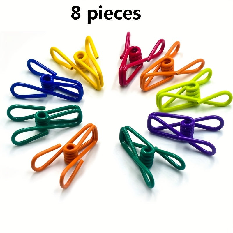 Durable Storage Accessories: Set of 8 Multi-Purpose Steel Clips with PVC Coating for Sealing Food Bags, Chips, and Paper