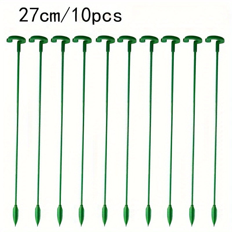 Durable 10-pack of green plant support stakes for indoor plants and flowers.