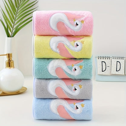 A 75*35cm Cartoon Swan Kid's Bath Towel with premium softness, absorbency, and quick-drying capability, ideal for use in the bathroom or at home.