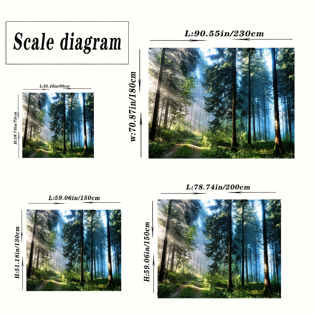 Super large forest landscape background decoration made of brushed polyester with a striped pattern. Comes with 6 pairs of installation package for indoor bedroom.