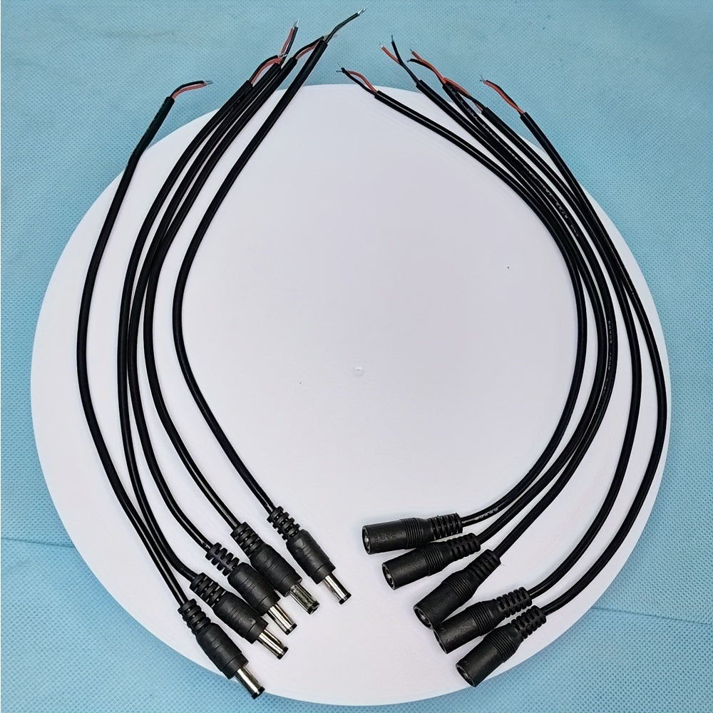 5 pairs of 12V 5.5x2.1mm male and female DC power socket jacks with black DIY DC cables.