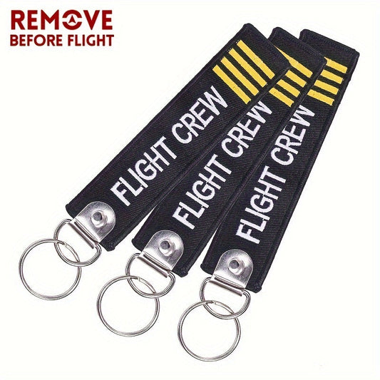 Keychains embroidered with "REMOVE BEFORE FLIGHT" for aviation enthusiasts, made of fashionable polyester non-woven fabric with a double ring design, comes in a set of 3 pieces. Ideal for both crew members and luggage tags.