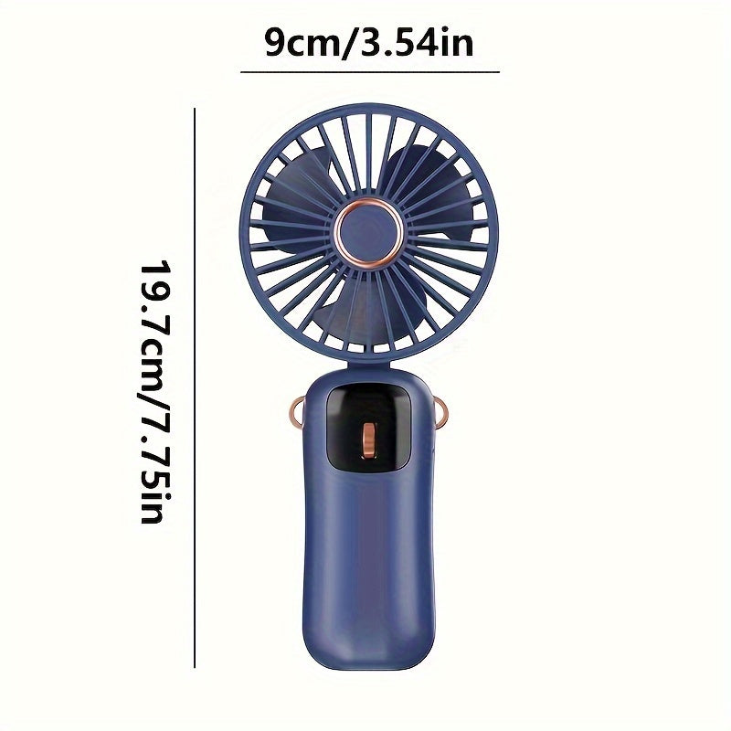 Handheld Fan with Phone Holder, Portable LED Display, Foldable Design, Adjustable Speeds, Rechargeable Battery, 90° Wind Angle, Cord Included, Suitable for Indoor & Outdoor Use, Made of Durable Plastic