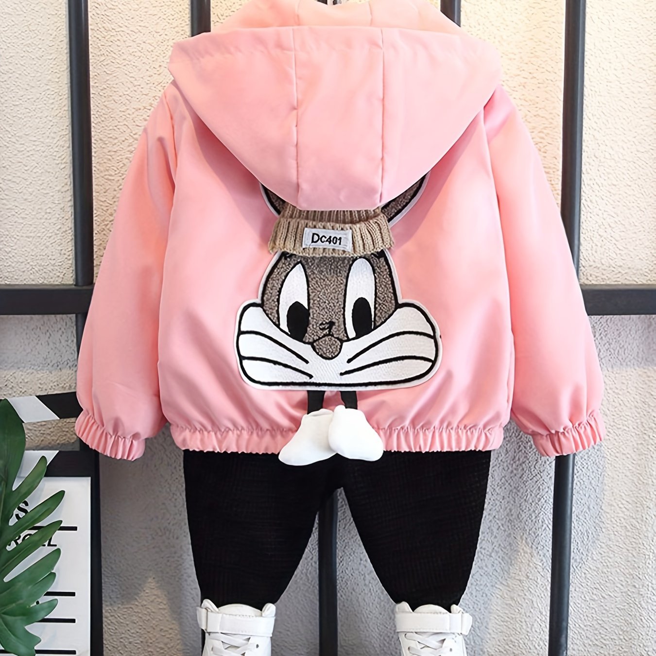 Stylish girls' jacket with rabbit embroidery - perfect for spring/fall.