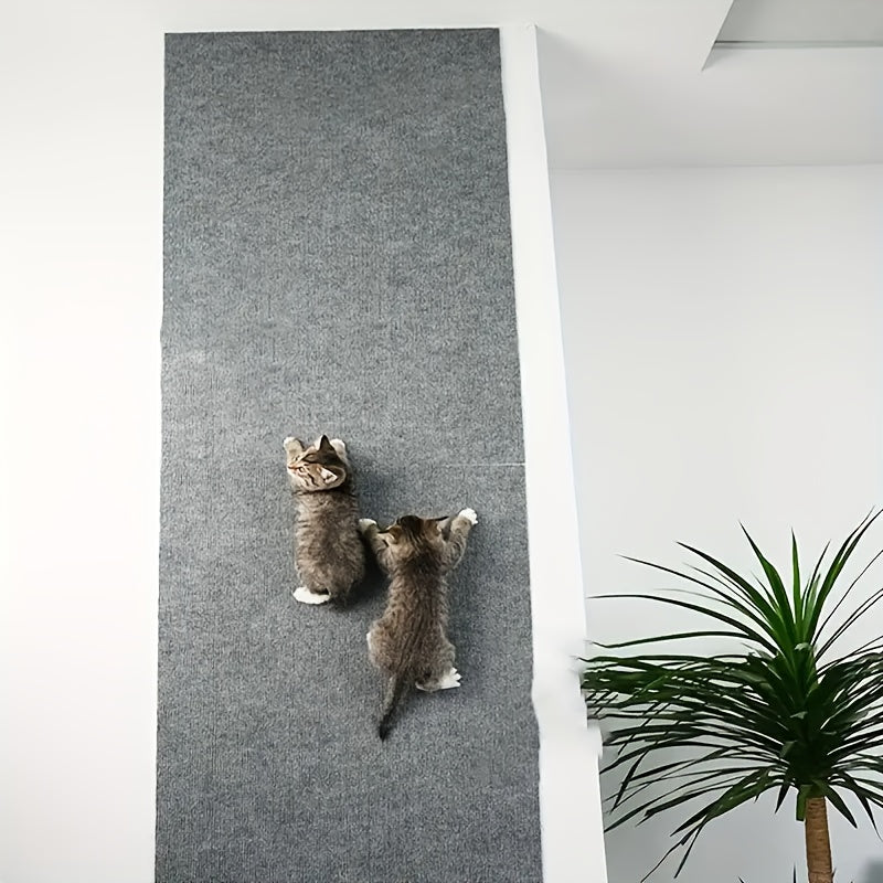 Durable self-adhesive cat scratching mat in gray protects sofas from claw damage, made of anti-dander polyester material.