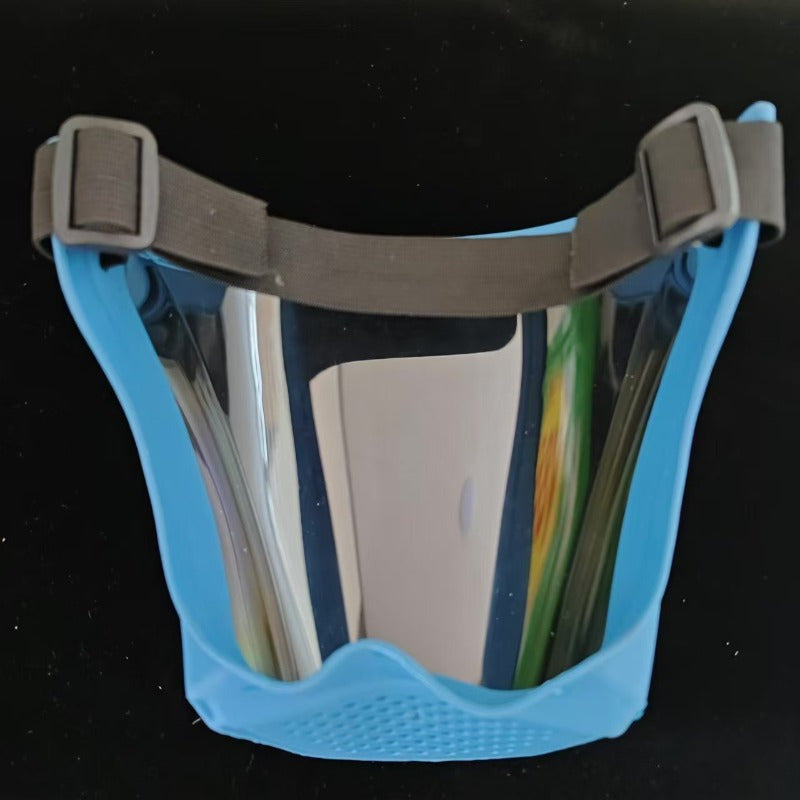 Reusable transparent plastic welding mask provides full protection against dust and fog without the need for electricity. Featuring a sturdy frame and transparent visor for kitchen and