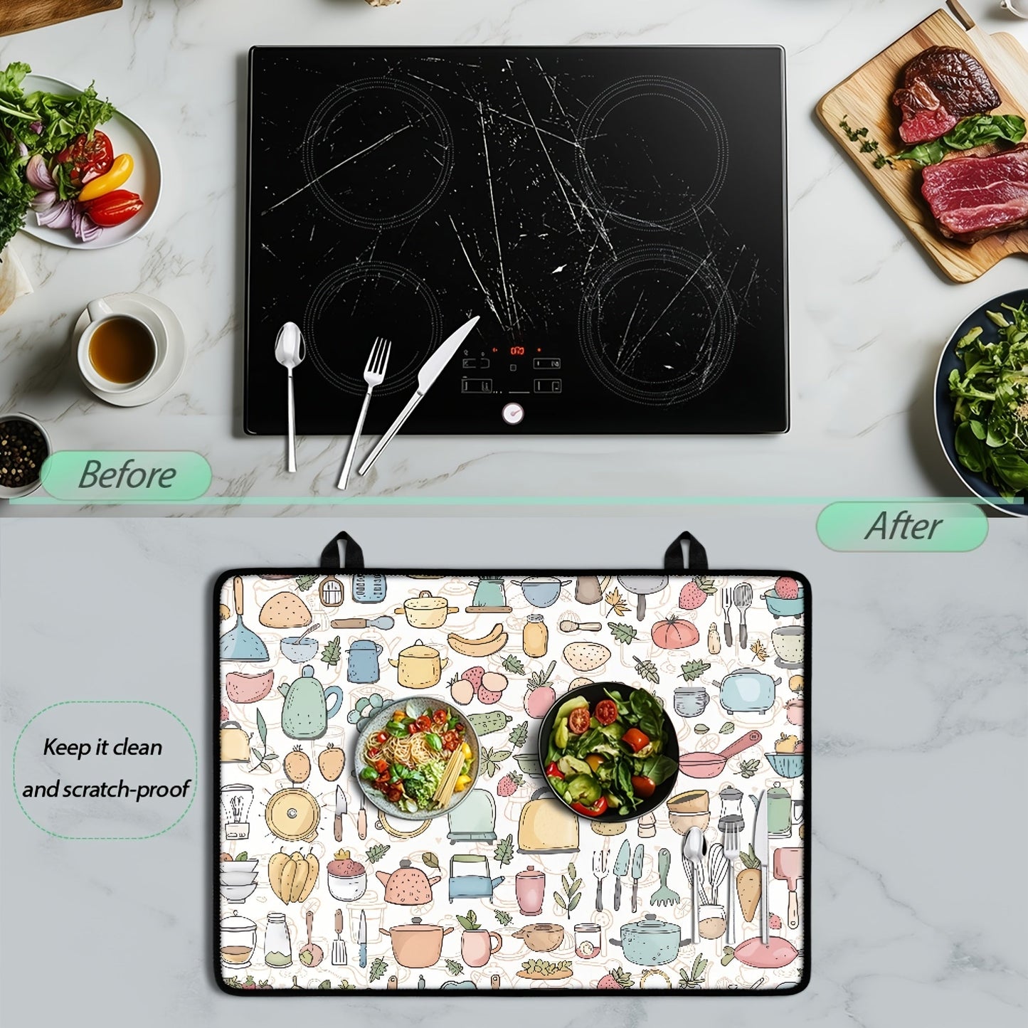 Patterned Cartoon Kitchen Tool Stove Cover - Heat-Resistant and Non-Slip, Suitable for Glass Ceramic and Rubber Stove Surfaces. Protects from Scratches, Can be Used as an Ironing Mat and Coffee Pad for Electric and Magnetic Stoves. Versatile Countertop