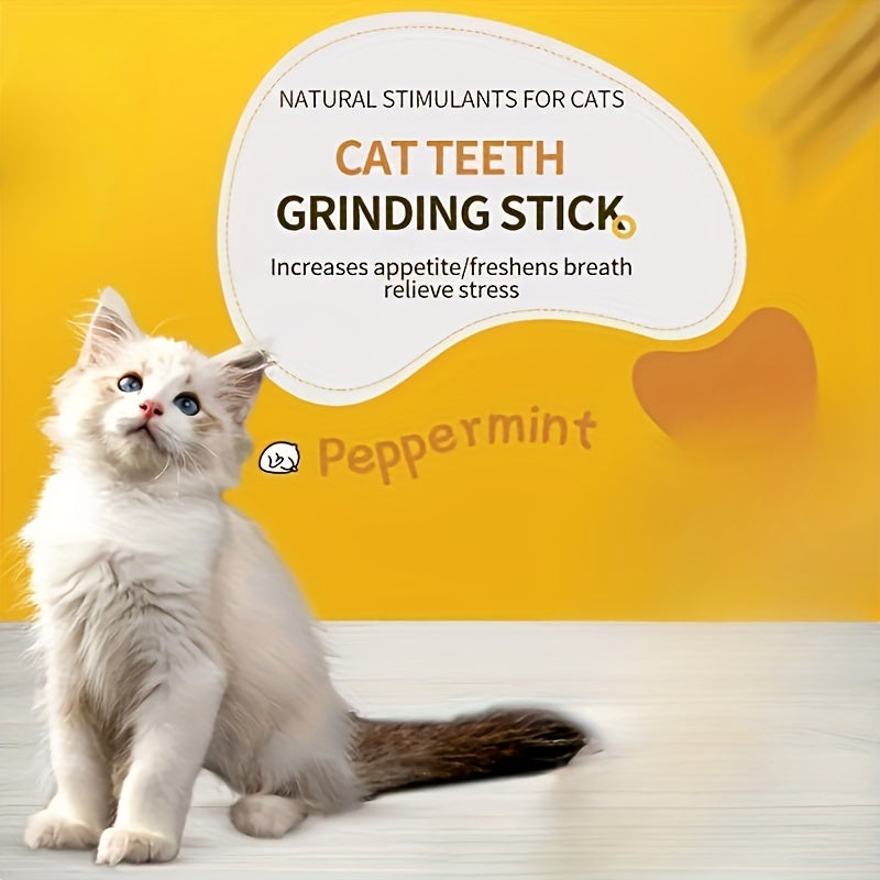 Randomly delivered outer packaging of 5 or 15 pieces of 12.5cm indoor cat molar healthy sticks for strong interaction.