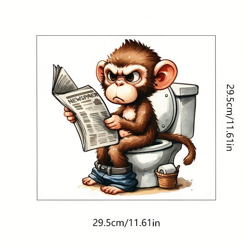 Monkey toilet lid decal for metal surface. Peel-and-stick wall art.