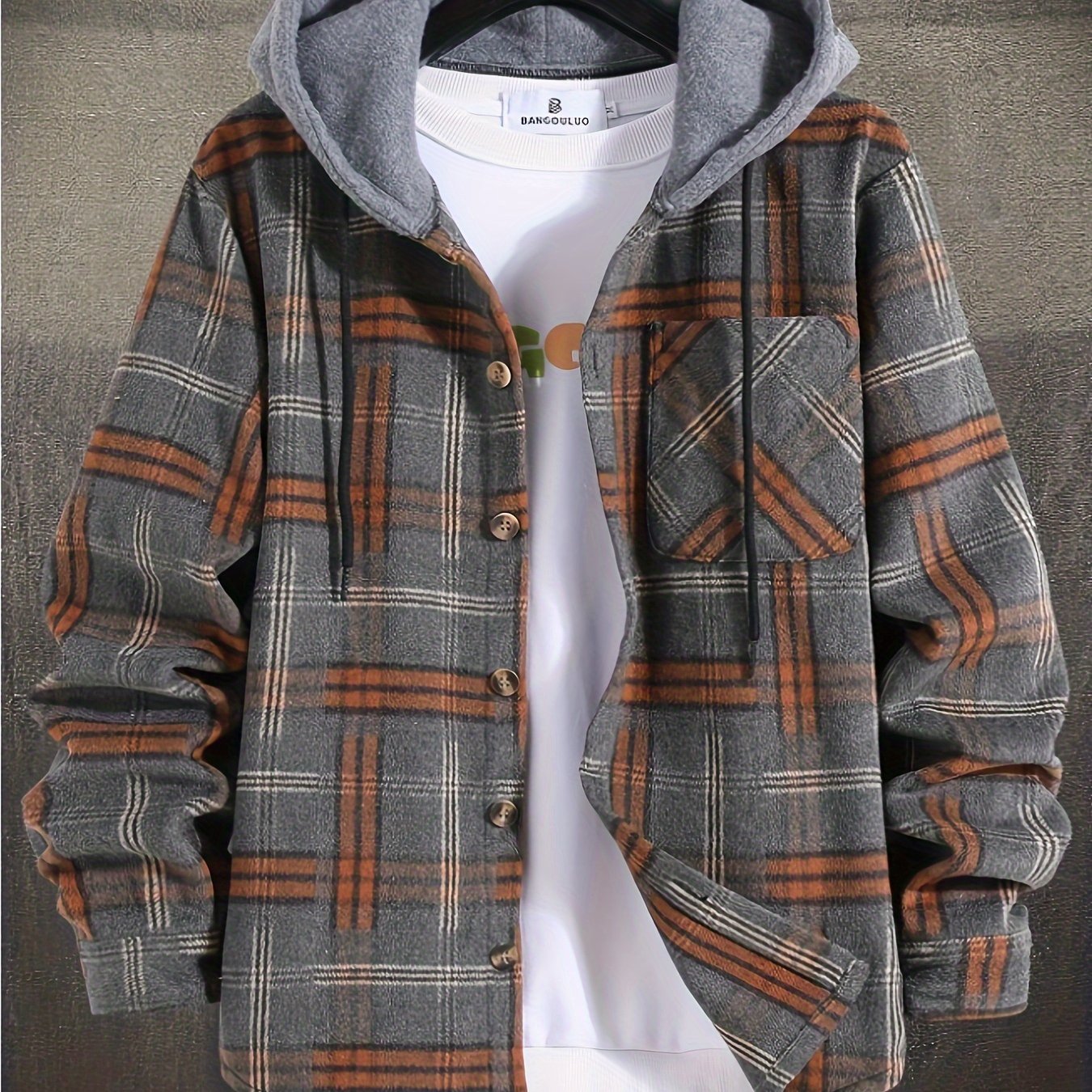 Men's Harajuku Style Plaid Hoodie with Color-Matching Splicing