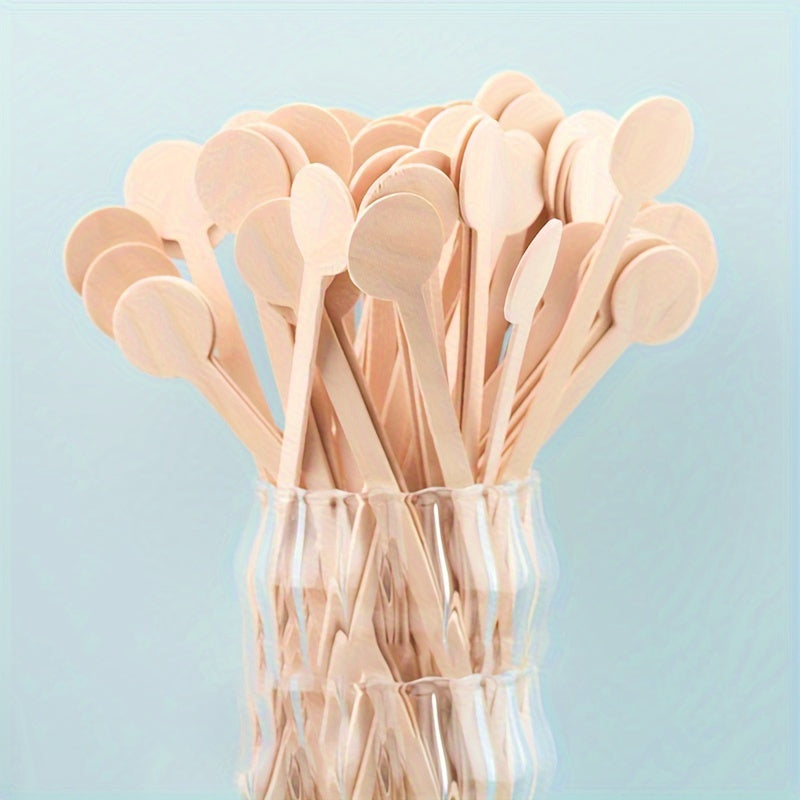 100 pieces of disposable wooden coffee stirrers with round ends for stirring coffee, cocktails, milk, and tea.