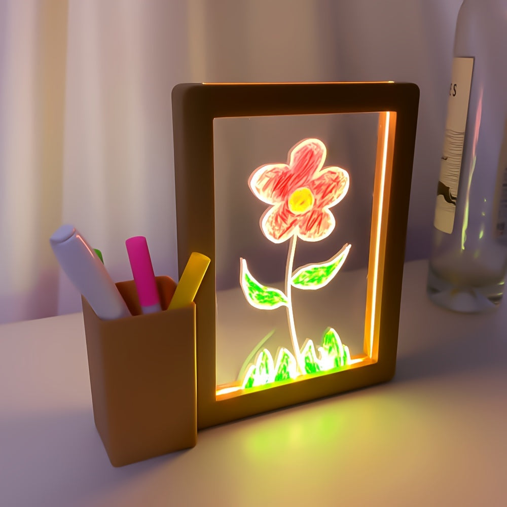 3D LED Night Light with Rewritable Message Board, USB-Powered, Warm White, Includes Markers, Ideal for Bedroom Decor & Gifts