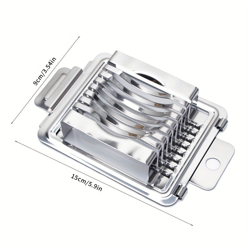 1 piece of egg slicer with stainless steel blades for slicing hard boiled eggs, fruits and other foods creatively in the kitchen. A versatile tool for cutting eggs and other ingredients in the household.