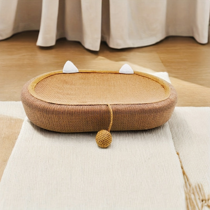 Large 60cm sisal cat scratching board with oval design combining cat bed and scratching basin.