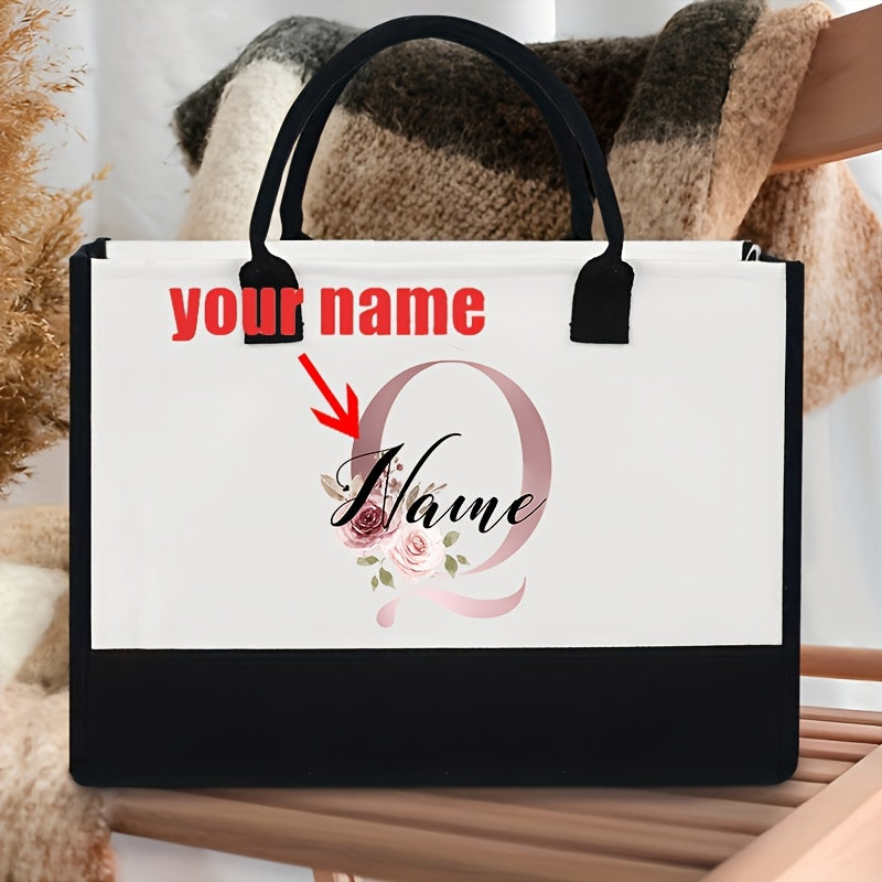 Personalized Polyester Tote Bag with Custom Initial and Floral Design- Perfect for Bachelorette Party Gift, Fade Resistant