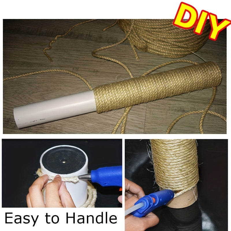 10M long natural sisal rope cat scratcher with DIY paw claw furniture protector for cats made from natural fabric material.