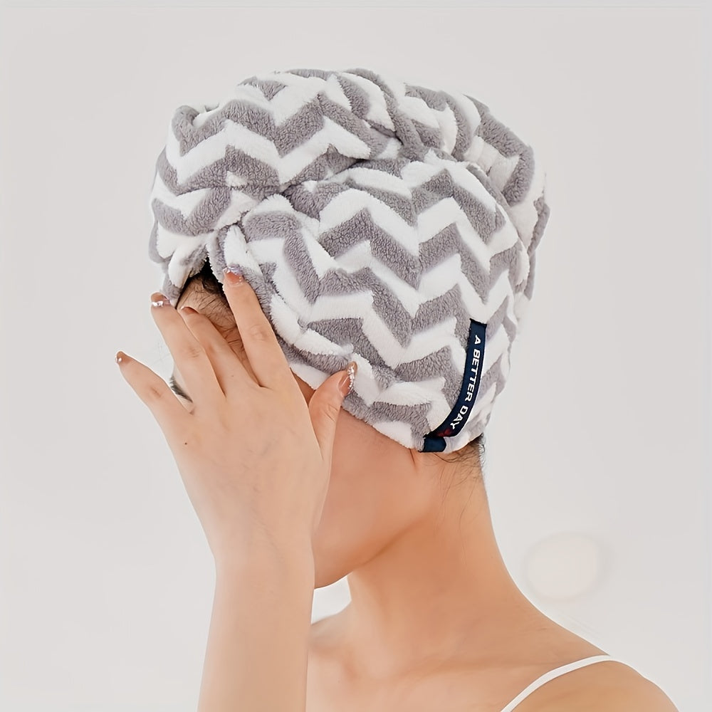 1pc Modern Striped Quick-Dry Headscarf, Soft Hair Towel Wrap, Premium Bathroom Accessory, Home Essentials, 84% Polyester 16% Polyurethane, Low Linting, 296gsm.