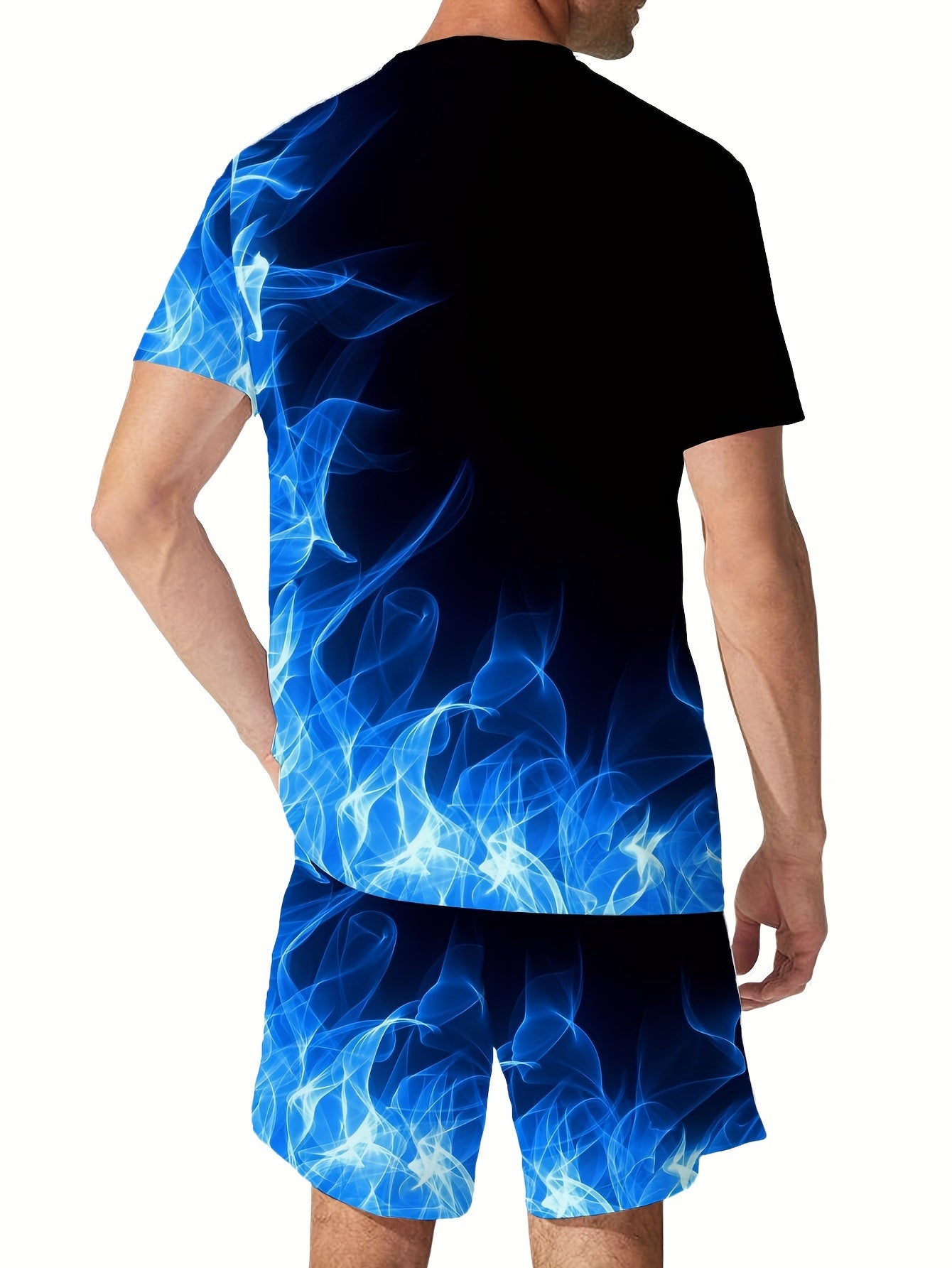 Summer outfit: Flames print t-shirt and shorts set for plus size men