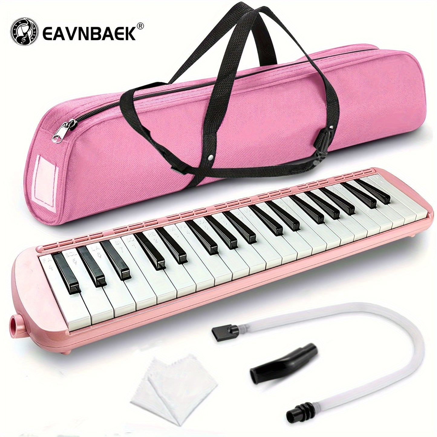 Eavanbaek 37-Key Soprano Melodica - Portable Air Piano Keyboard with Soft Long Tube, Short Mouthpiece & Carrying Bag - Offered in Black/Blue/Pink