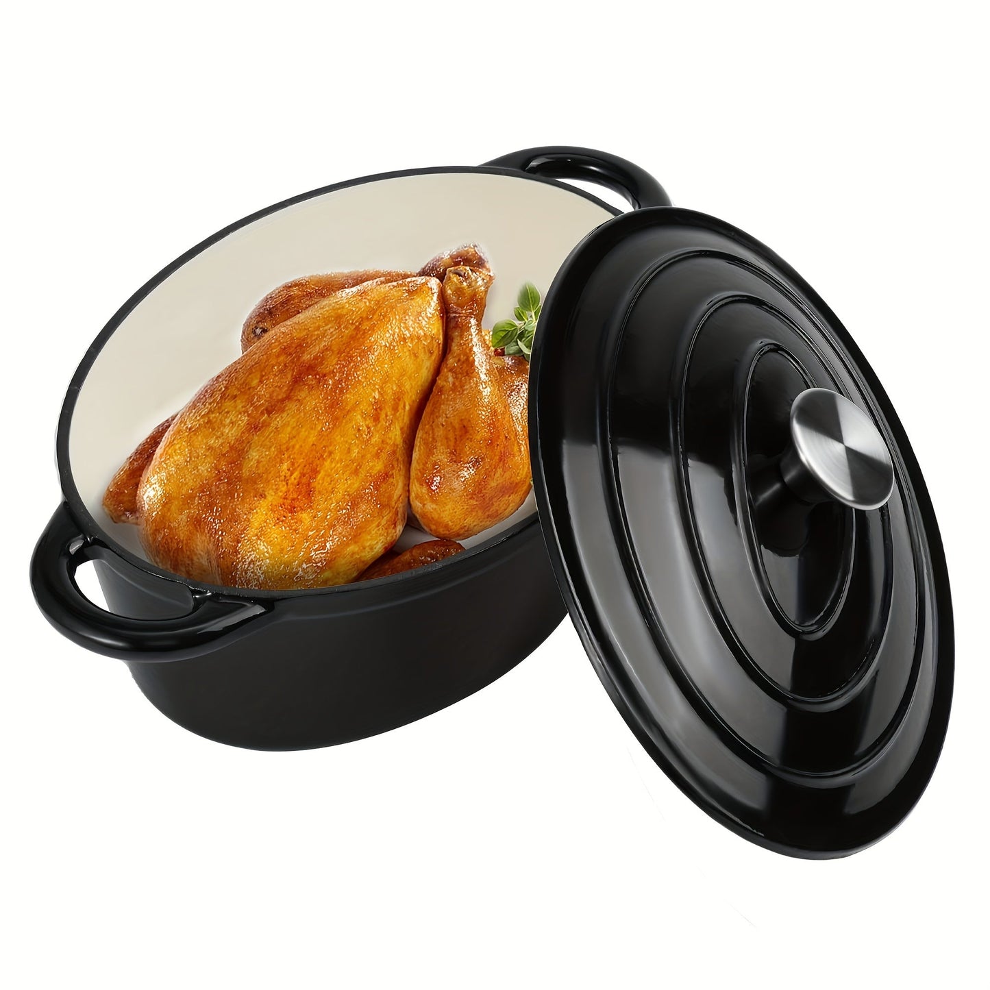 Durable Enamel Oval Dutch Oven Featuring a Self-Basting Lid - Nonstick Design Made from Cast Iron for Versatile Cooking and Baking. Multipurpose Casserole Dish with Convenient Double Handles, Resistant to Scratches and Simple to Maintain and Clean.