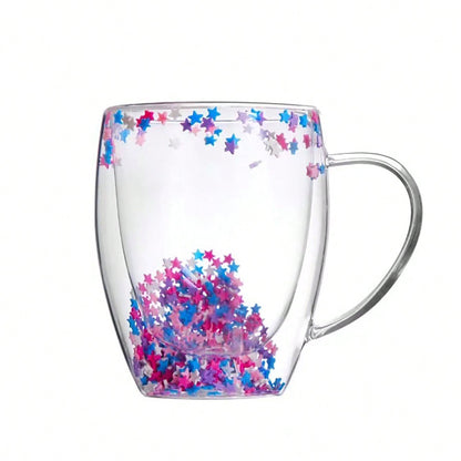 Double layer coffee cup mug with fresh flowers, suitable for home and office, perfect holiday gift.