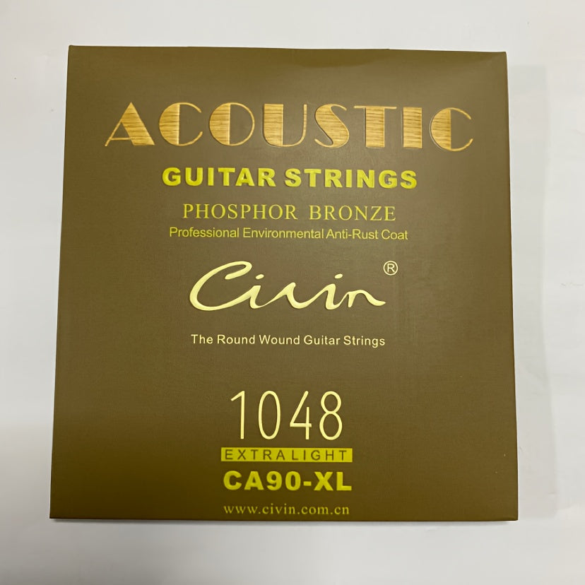 Acoustic folk guitar strings with carbon steel and phosphor copper coating, rust-resistant, high-quality packaging, 6 strings, bright sound, smooth feel, ideal for stage performance.