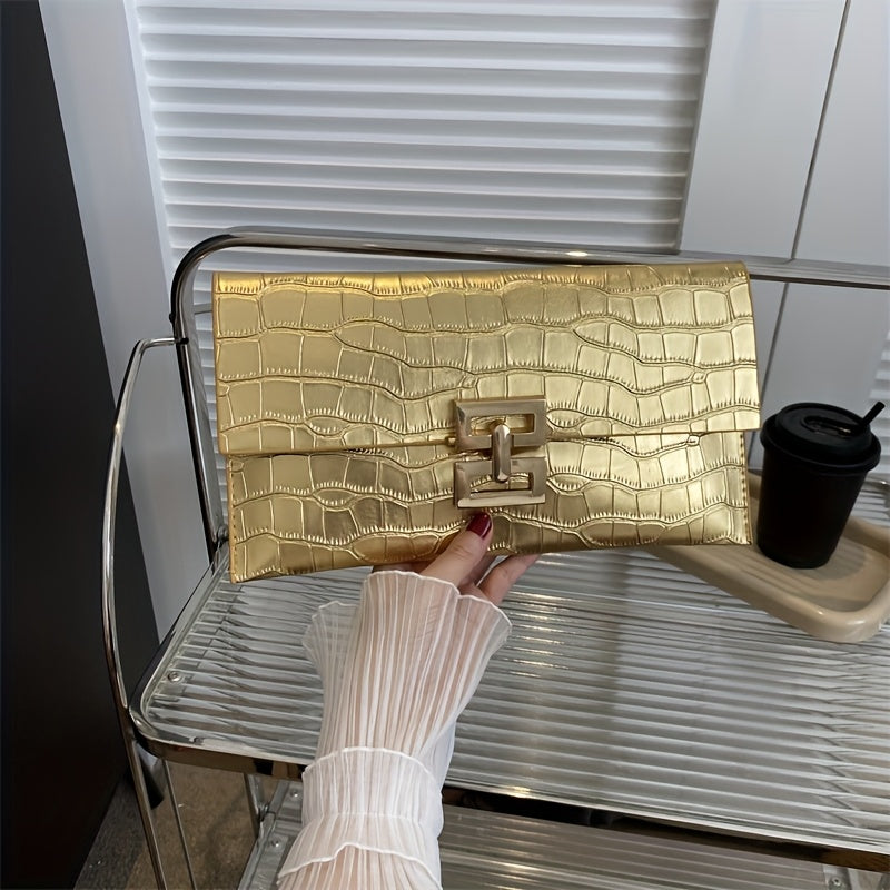 Stone textured clutch made of small synthetic leather, magnetic buckle closure, various colors.