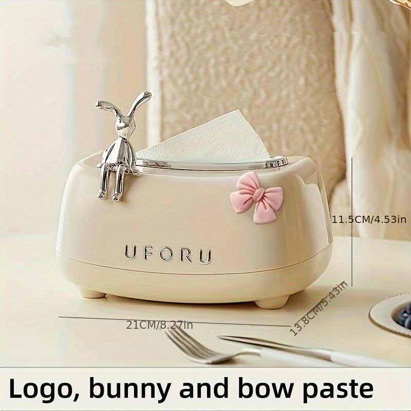 Rabbit design tissue box cover for bathroom, living room or bedroom - cute and practical home decor accessory.